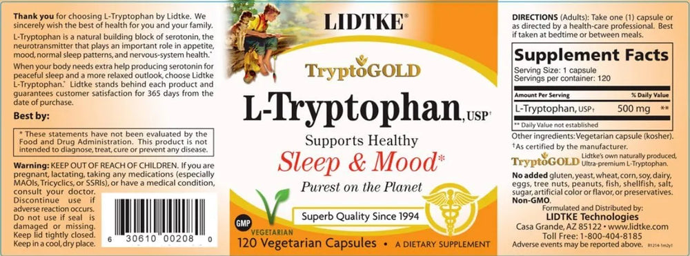 LIDTKE - Lidtke Technologies L-Tryptophan 120 Capsulas - The Red Vitamin MX - Suplementos Alimenticios - {{ shop.shopifyCountryName }}