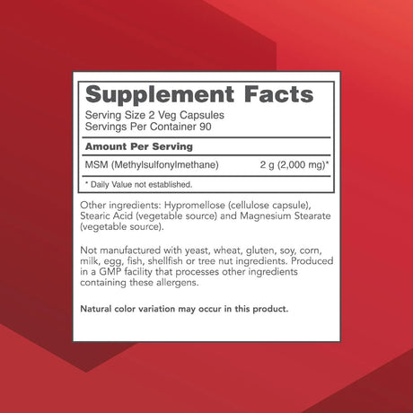 PROTOCOL FOR LIFE BALANCE - Protocol MSM Bioavailable Sulfur 1000Mg. 180 Capsulas - The Red Vitamin MX - Suplementos Alimenticios - {{ shop.shopifyCountryName }}