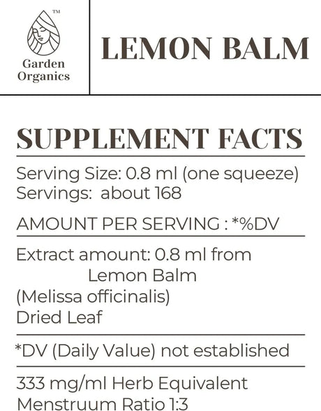 GARDEN ORGANICS - Garden Organics Lemon Balm Alcohol-Free Natural Tincture Extract 4 Fl.Oz. - The Red Vitamin MX - Suplementos Alimenticios - {{ shop.shopifyCountryName }}