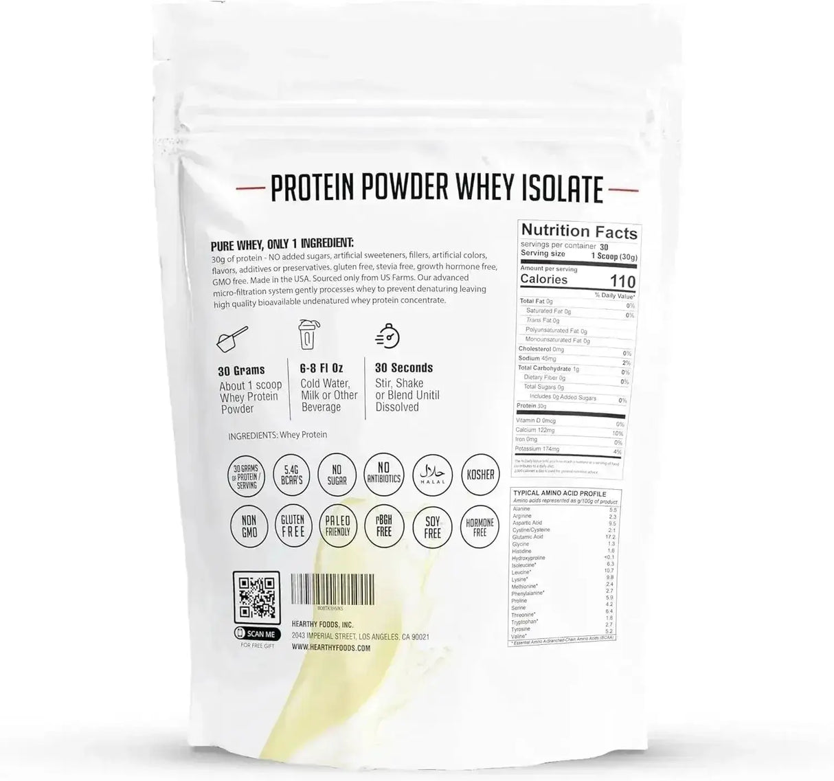 HEARTHY FOODS - Hearthy Foods Grass Fed Whey Protein Isolate Unflavored 907Gr. - The Red Vitamin MX - Suplementos Alimenticios - {{ shop.shopifyCountryName }}