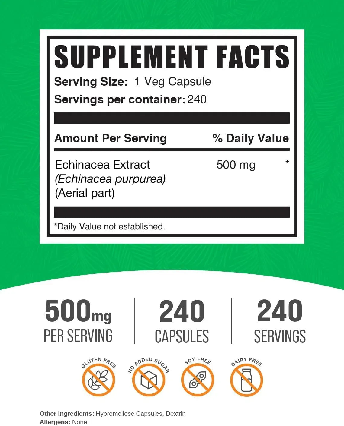 BULK SUPPLEMENTS - Bulk Supplements Echinacea Extract 500Mg. 240 Capsulas - The Red Vitamin MX - Suplementos Alimenticios - {{ shop.shopifyCountryName }}