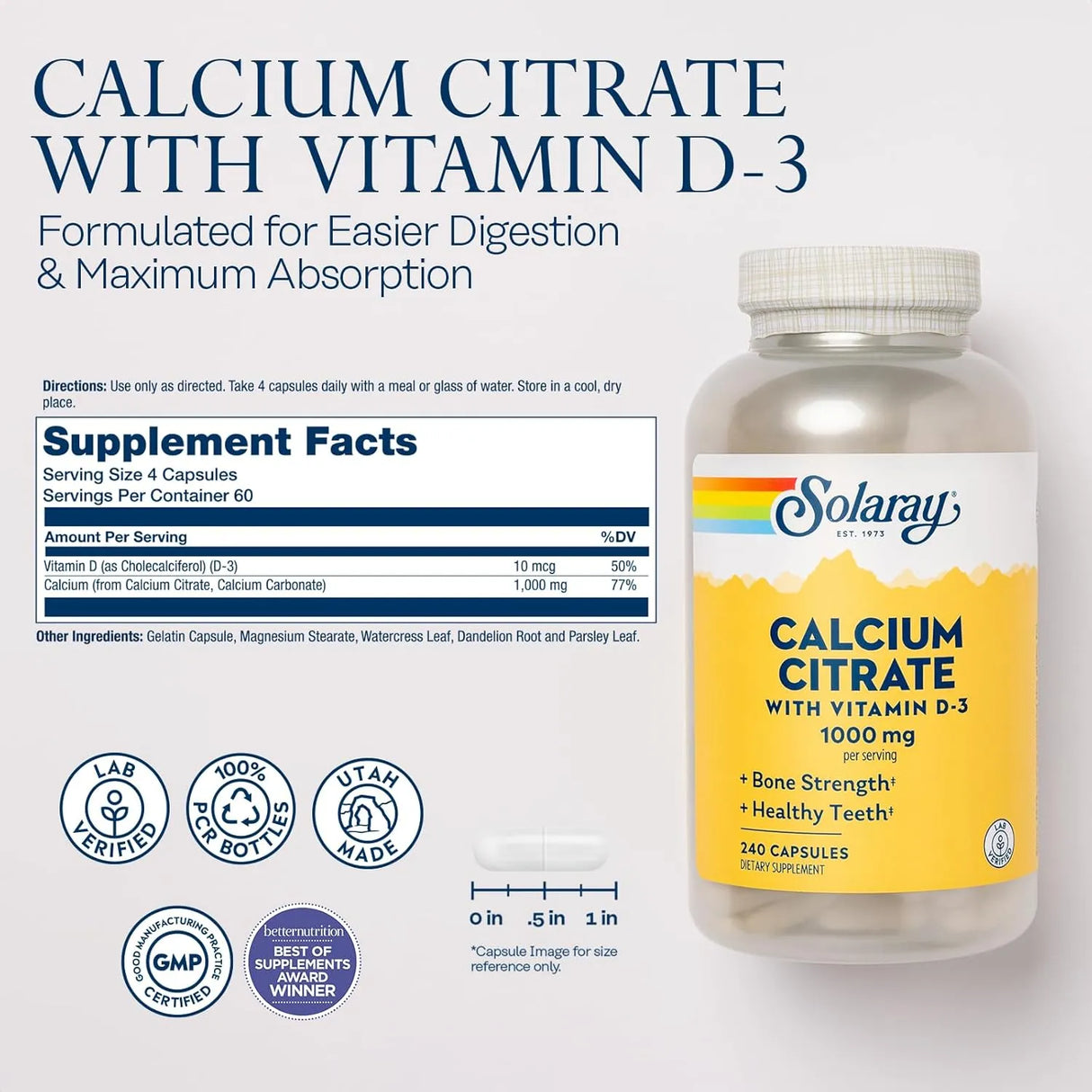 SOLARAY - Solaray Calcium Citrate with Vitamin D3 1000Mg. 240 Capsulas - The Red Vitamin MX - Suplementos Alimenticios - {{ shop.shopifyCountryName }}