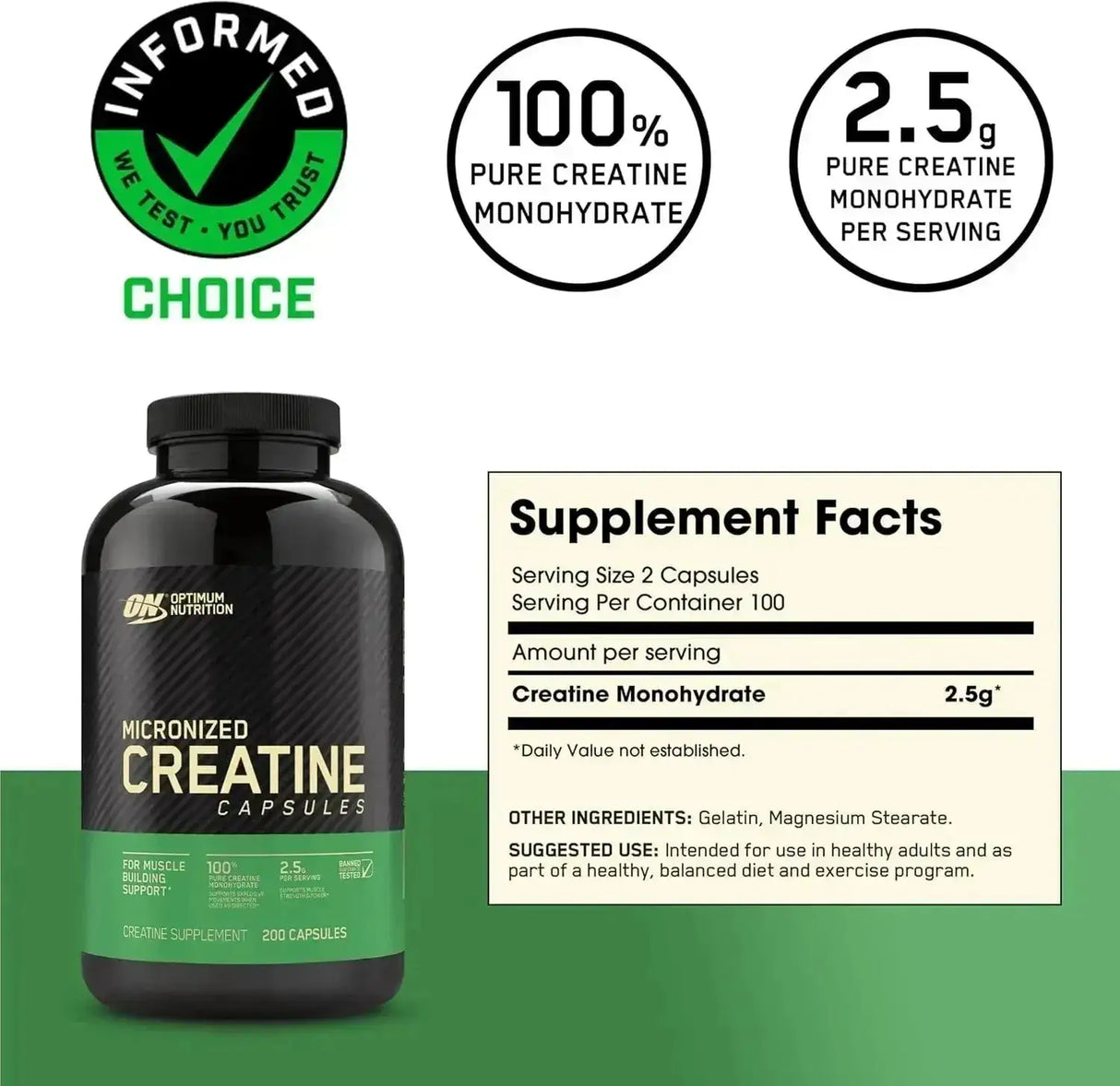 OPTIMUM NUTRITION - Optimum Nutrition Micronized Creatine Monohydrate 2500Mg. 200 Capsulas - The Red Vitamin MX - Suplementos Alimenticios - {{ shop.shopifyCountryName }}