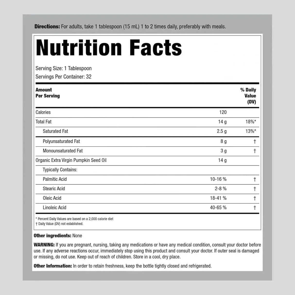 PIPING ROCK - Piping Rock Pumpkin Seed Oil Organic Cold Pressed 473Ml. - The Red Vitamin MX - Suplementos Alimenticios - {{ shop.shopifyCountryName }}