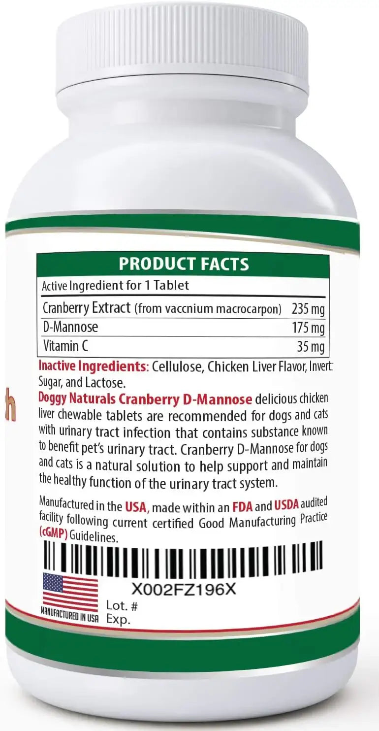 DOGGY NATURALS - Doggy Naturals Cranberry D-Mannose for Dogs and Cats Urinary Tract 60 Tabletas Masticables - The Red Vitamin MX - Salud De Tracto Urinario Para Perros - {{ shop.shopifyCountryName }}