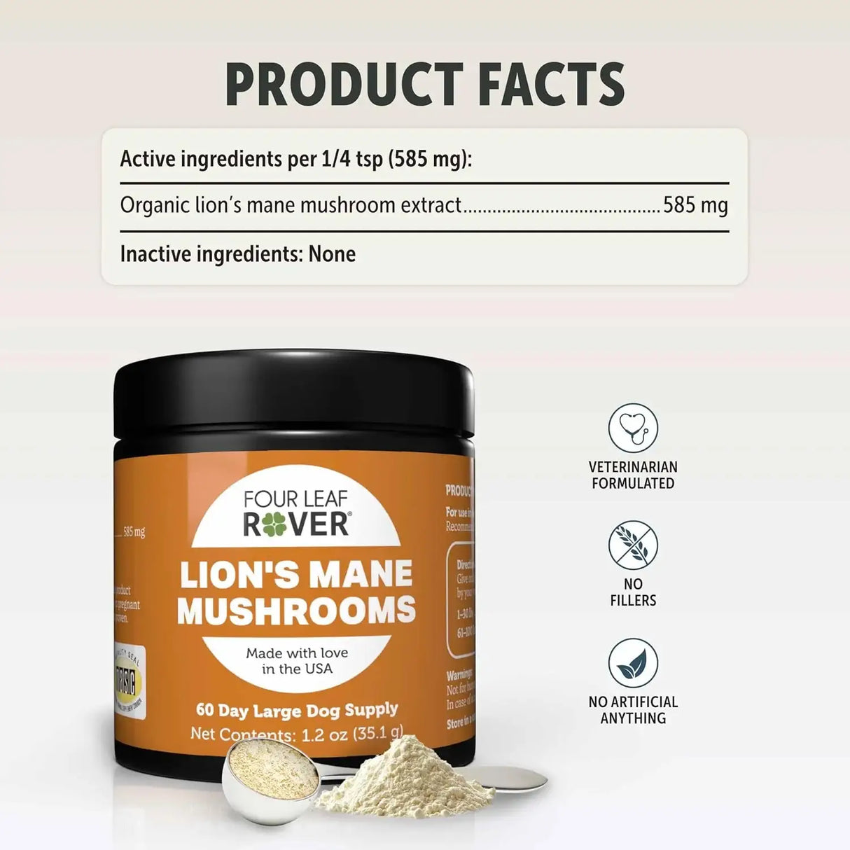 FOUR LEAF ROVER - FOUR LEAF ROVER Lion's Mane Mushrooms for Dogs 35Gr. - The Red Vitamin MX - Suplementos Herbales Para Perros - {{ shop.shopifyCountryName }}