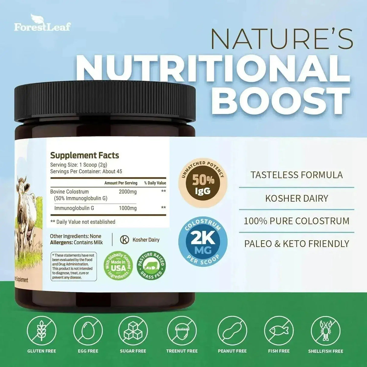 FOREST LEAF - ForestLeaf Colostrum Powder 50% IgG Unflavored 45 Servicios 90Gr. - The Red Vitamin MX - Suplementos Alimenticios - {{ shop.shopifyCountryName }}