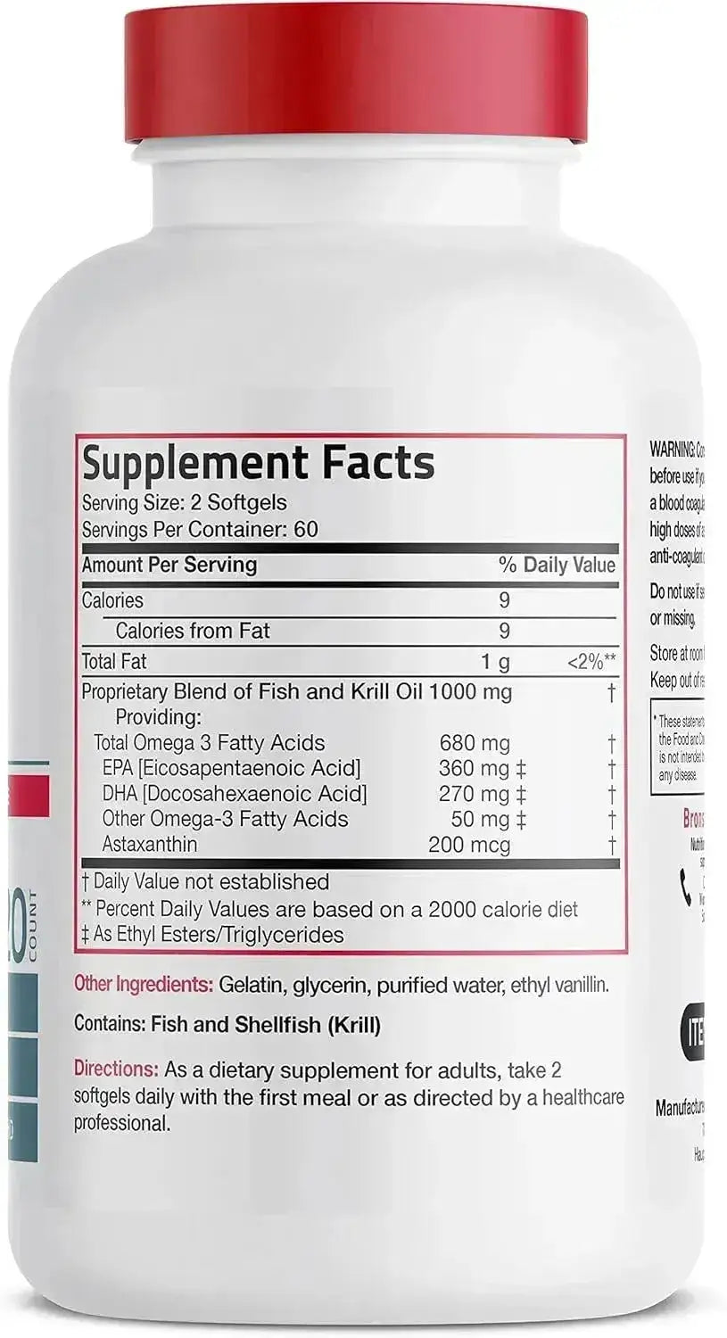 BRONSON - Bronson Omega-3 Fish + Krill Oil 1000Mg. 120 Capsulas Blandas - The Red Vitamin MX - Suplementos Alimenticios - {{ shop.shopifyCountryName }}