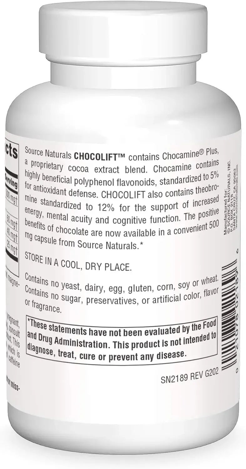 SOURCE NATURALS - Source Naturals ChocoLift 500Mg. Chocamine Plus Cocoa Extract 120 Capsulas - The Red Vitamin MX - Suplementos Alimenticios - {{ shop.shopifyCountryName }}