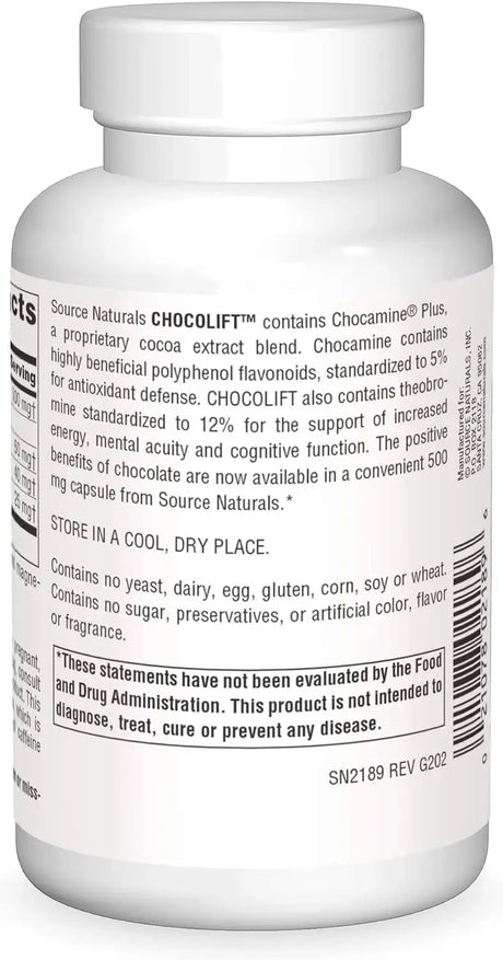 SOURCE NATURALS - Source Naturals ChocoLift 500Mg. Chocamine Plus Cocoa Extract 120 Capsulas - The Red Vitamin MX - Suplementos Alimenticios - {{ shop.shopifyCountryName }}