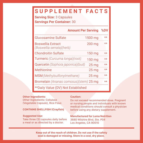LUMA NUTRITION - Luma Nutrition Glucosamine Chondroitin MSM 90 Capsulas - The Red Vitamin MX - Suplementos Alimenticios - {{ shop.shopifyCountryName }}