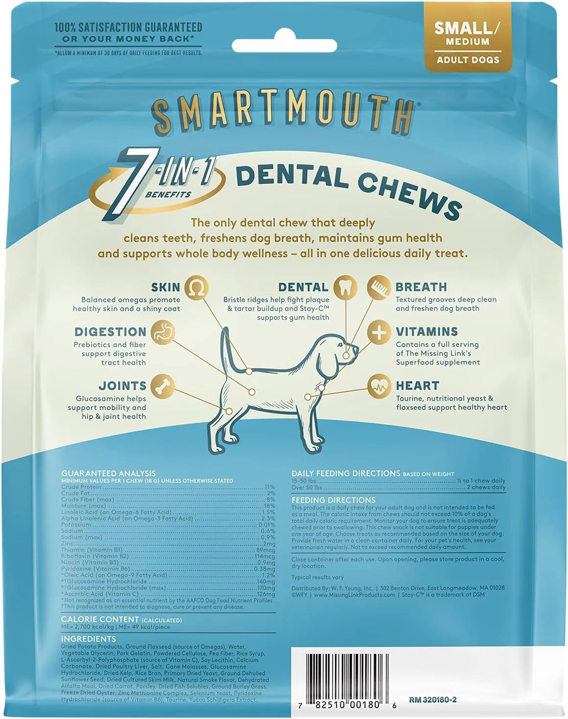 THE MISSING LINK - The Missing Link Smartmouth Vet Developed Dental Chew Treats Small/Medium 15-50lb Dogs 28 Piezas - The Red Vitamin MX - Cuidado Dental Para Perros - {{ shop.shopifyCountryName }}