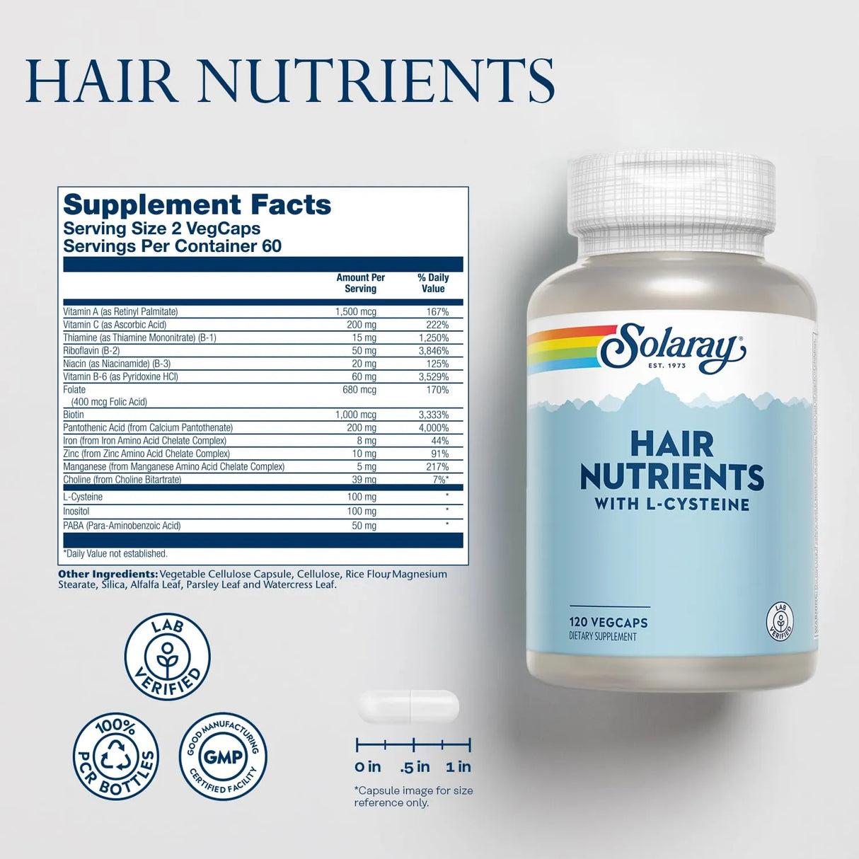 SOLARAY - Solaray Hair Nutrients with L-Cysteine 120 Capsulas - The Red Vitamin MX - Suplementos Alimenticios - {{ shop.shopifyCountryName }}