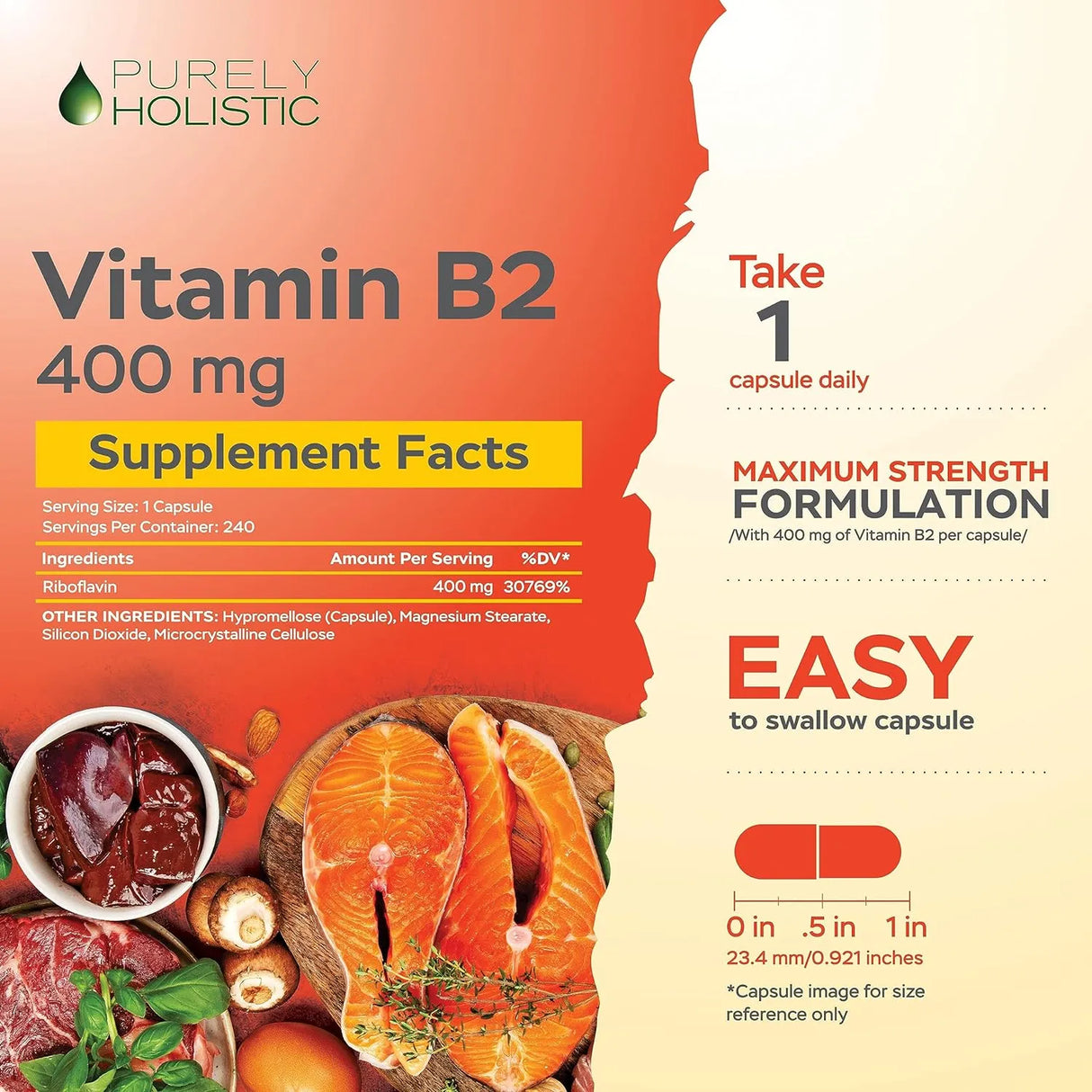 PURELY HOLISTIC - Purely Holistic Vitamin B2 Riboflavin 400Mg. 240 Capsulas - The Red Vitamin MX - Suplementos Alimenticios - {{ shop.shopifyCountryName }}
