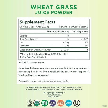 PURE SYNERGY - PURE SYNERGY Organic Wheat Grass Juice Powder 150Gr. - The Red Vitamin MX - Suplementos Alimenticios - {{ shop.shopifyCountryName }}