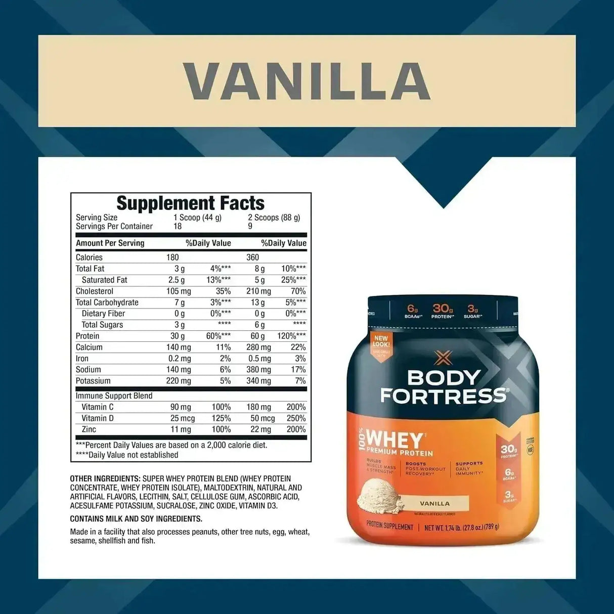 BODY FORTRESS - Body Fortress 100% Whey Premium Protein Powder Vanilla 807Gr. - The Red Vitamin MX - Suplementos Alimenticios - {{ shop.shopifyCountryName }}