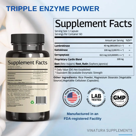 VINATURA - VINATURA Lumbrokinase Nattokinase 2000FU & Serrapeptase 60 Capsulas - The Red Vitamin MX - Suplementos Alimenticios - {{ shop.shopifyCountryName }}