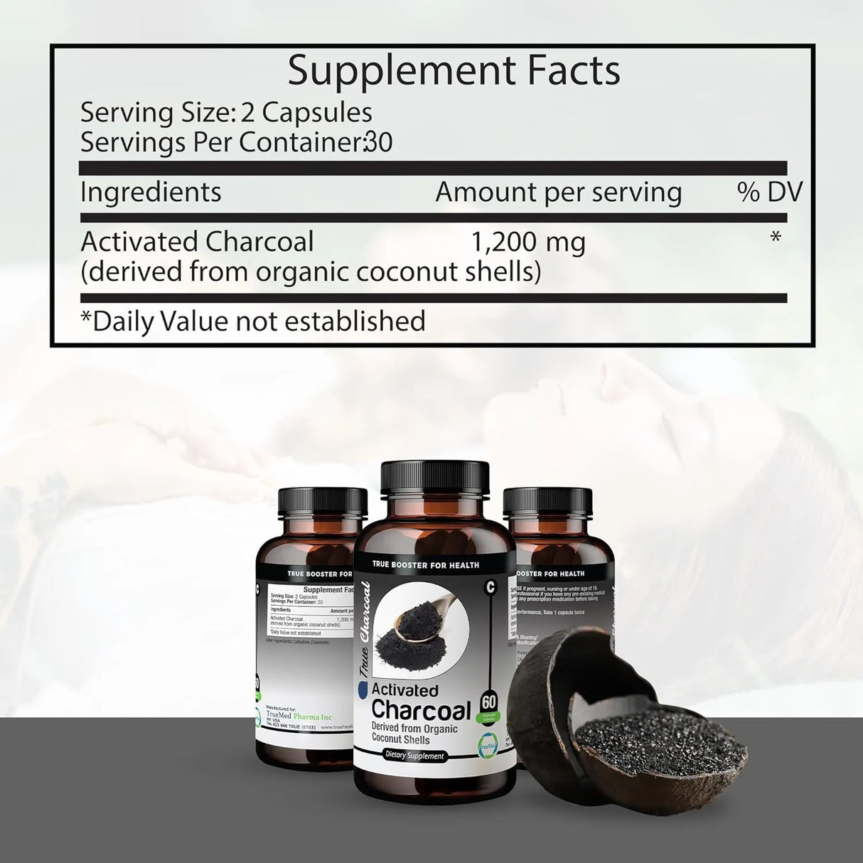 TRUEMED - TRUEMED Activated Charcoal Organic Coconut Shell Derived 1200Mg. 60 Capsulas - The Red Vitamin MX - Suplementos Alimenticios - {{ shop.shopifyCountryName }}