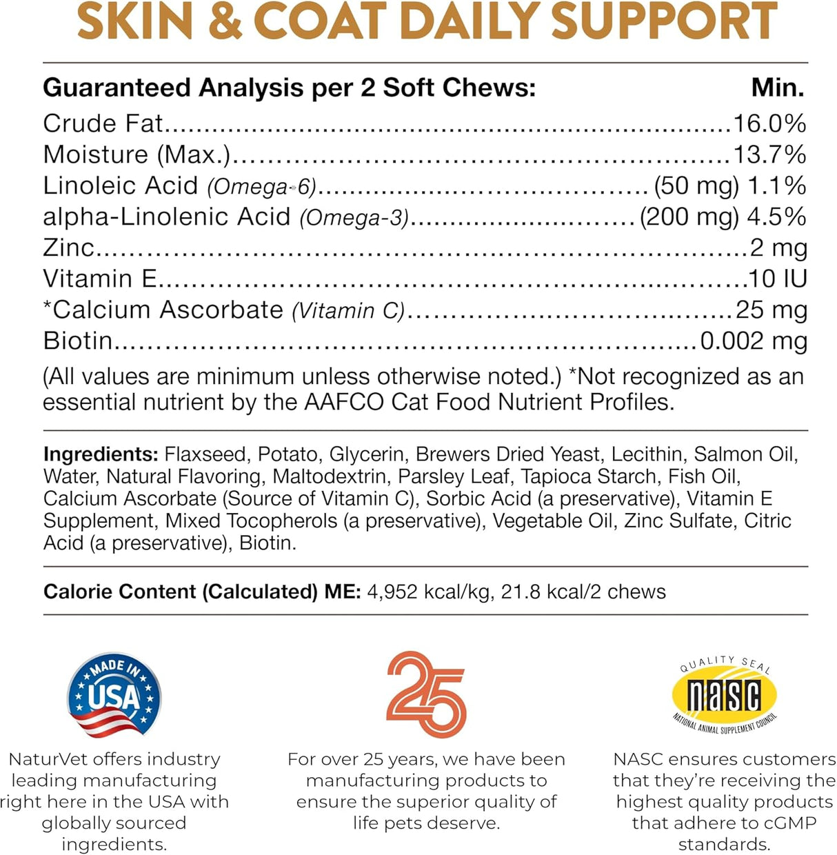 NaturVet Skin and Coat Plus Omegas 70 Masticables