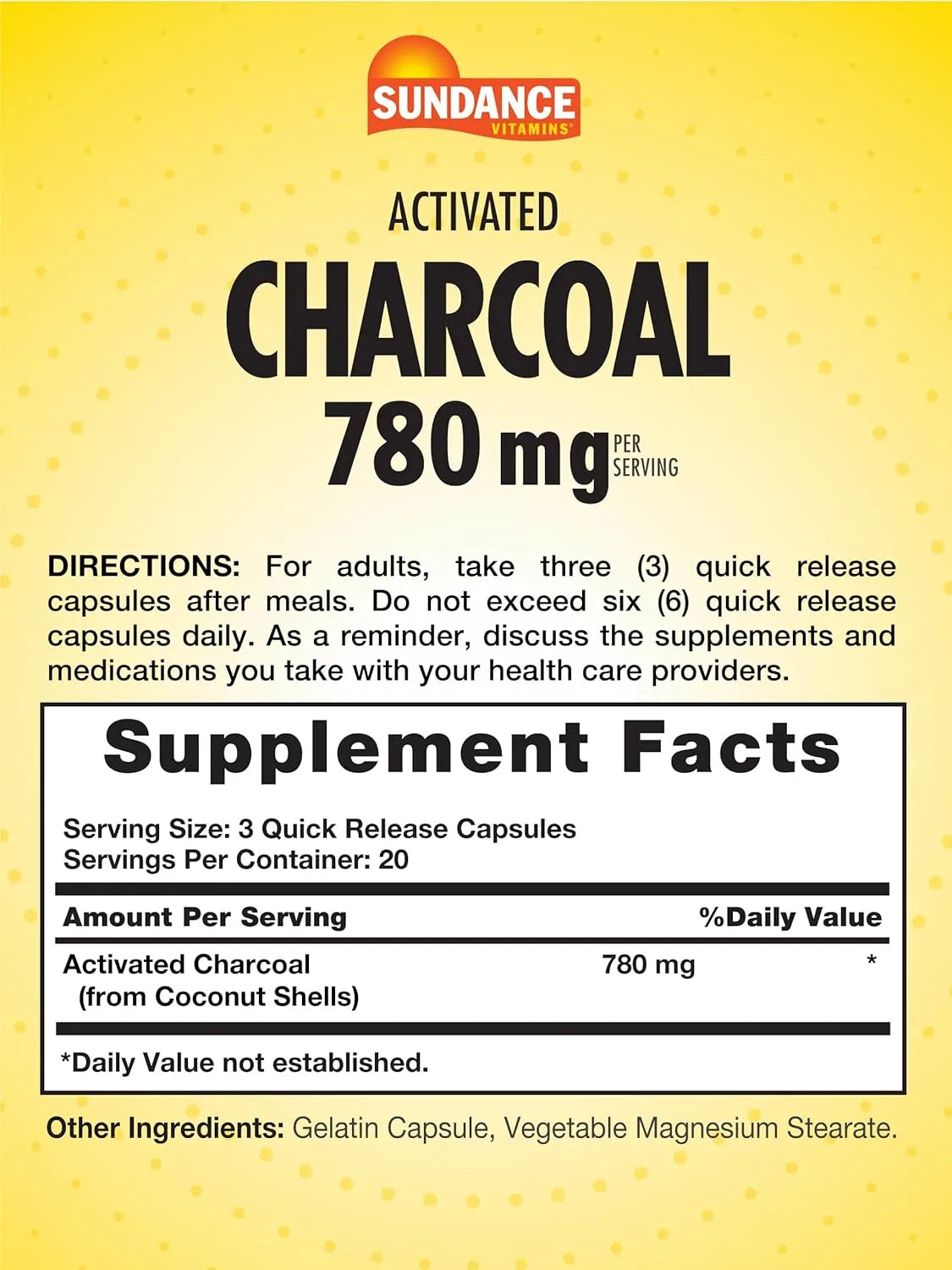 SUNDANCE - Sundance Activated Charcoal 780Mg. 60 Capsulas - The Red Vitamin MX - Suplementos Alimenticios - {{ shop.shopifyCountryName }}