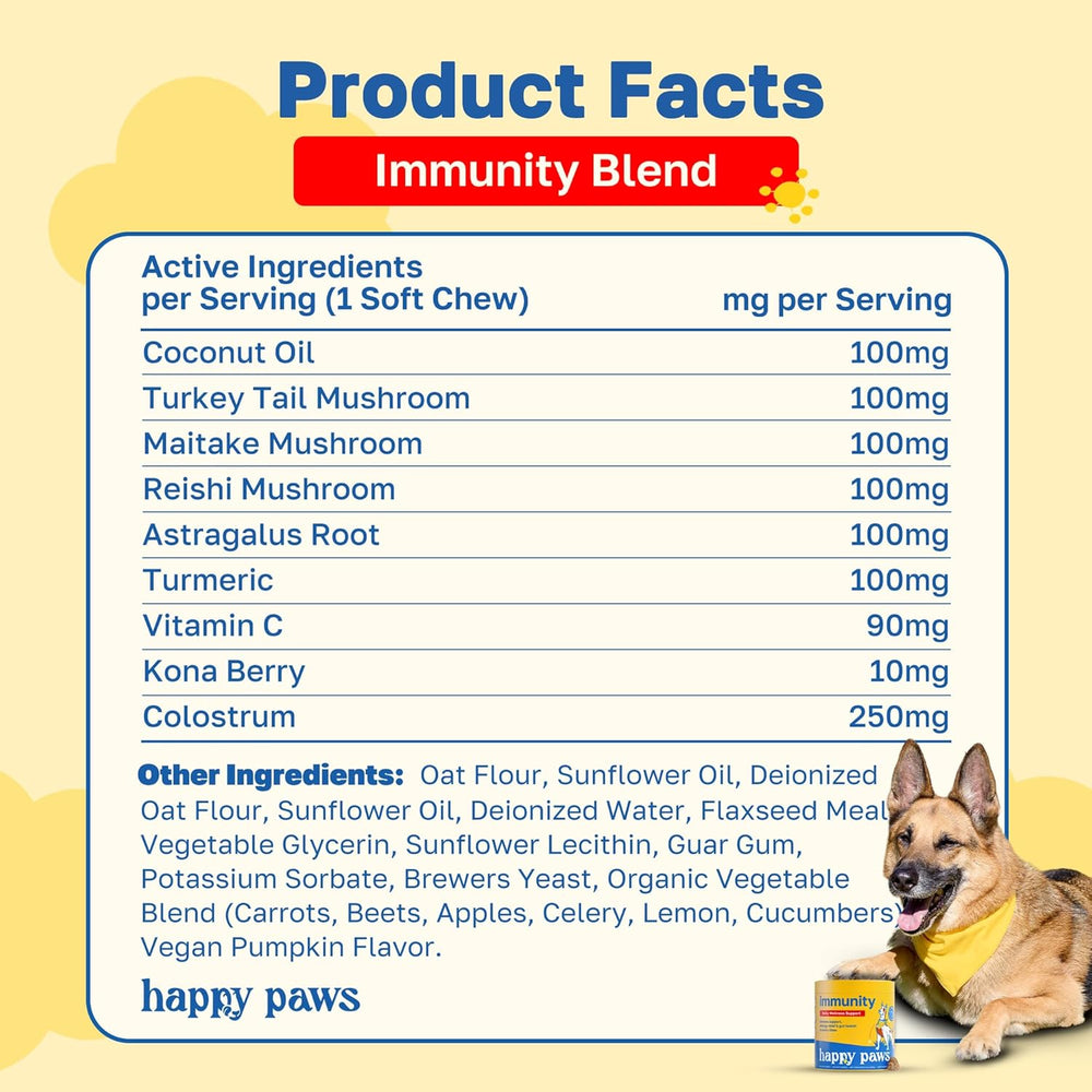 Happy Paws Immunity Daily Wellness Support for Dogs 100 Masticables 2 Pack