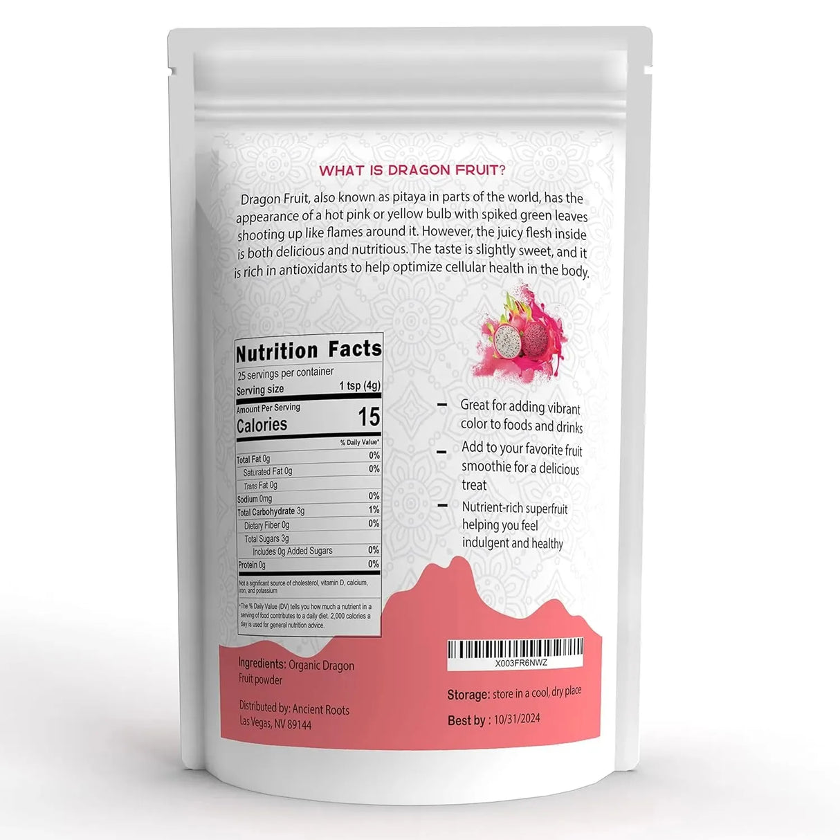 ANCIENT ROOTS - Ancient Roots Dragon Fruit Powder 100Gr. - The Red Vitamin MX - Suplementos Alimenticios - {{ shop.shopifyCountryName }}