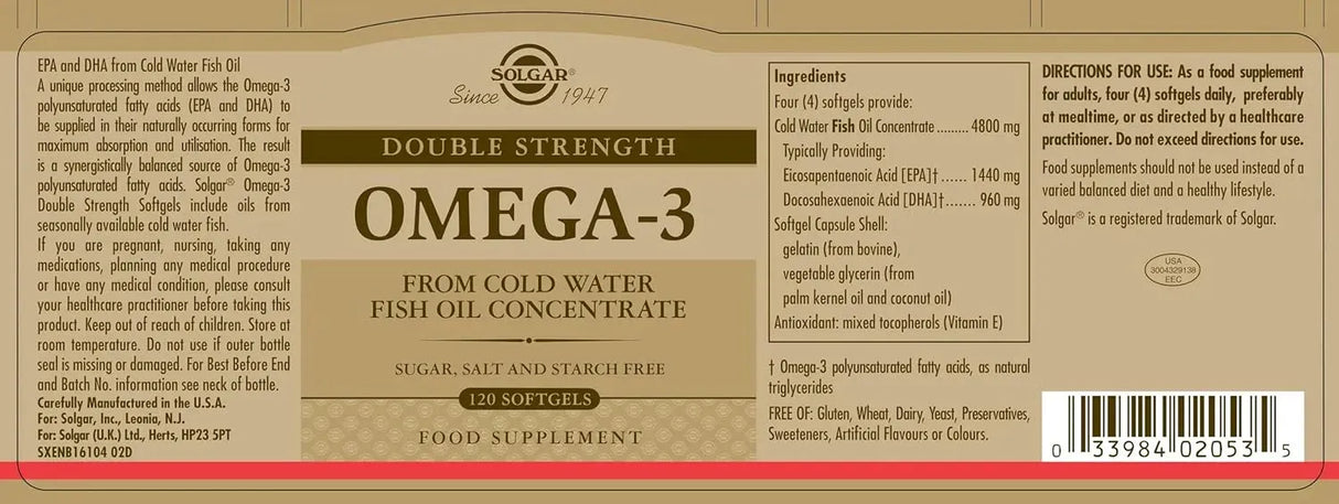 SOLGAR - Solgar Double Strength Omega-3 700Mg. 120 Capsulas Blandas - The Red Vitamin MX - Suplementos Alimenticios - {{ shop.shopifyCountryName }}