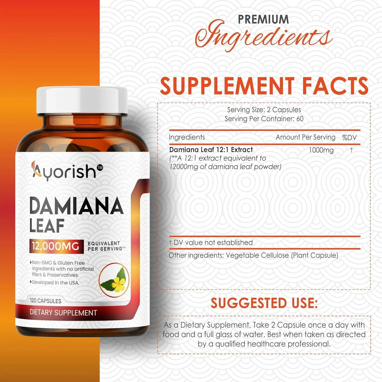 AYORISH - Ayorish Damiana Leaf 12:1 Extract 120 Capsulas - The Red Vitamin MX - Suplementos Alimenticios - {{ shop.shopifyCountryName }}