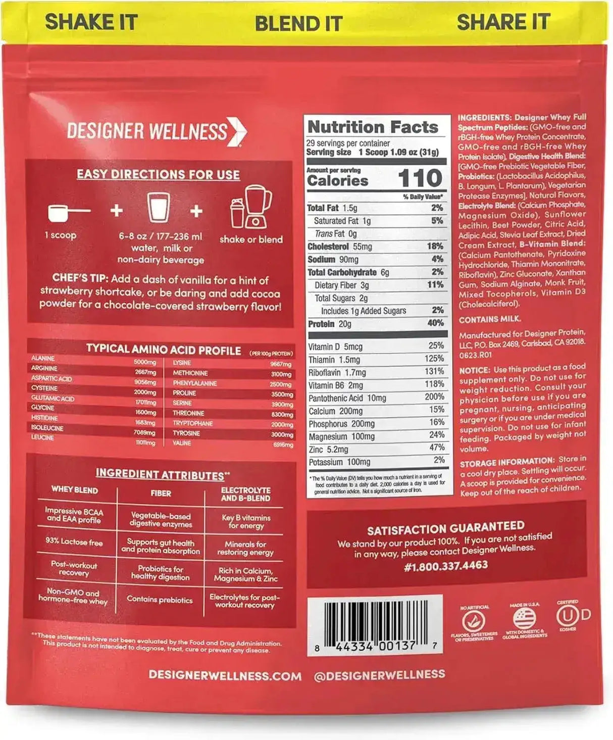 DESIGNER WELLNESS - Designer Wellness Designer Whey Natural Whey Protein Powder Summer Strawberry 908Gr. - The Red Vitamin MX - Suplementos Alimenticios - {{ shop.shopifyCountryName }}