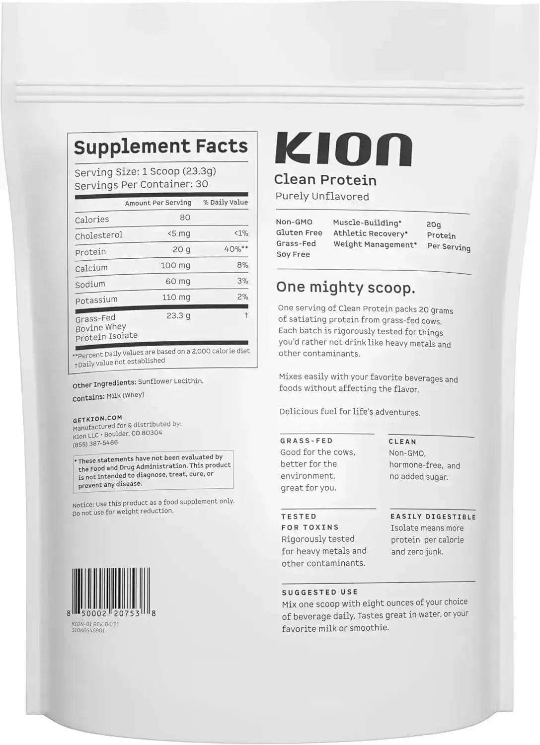 KION - Kion Clean Protein Grass-Fed & Pasture-Raised Whey Isolate Protein Unflavored 699Gr. - The Red Vitamin MX - Suplementos Alimenticios - {{ shop.shopifyCountryName }}