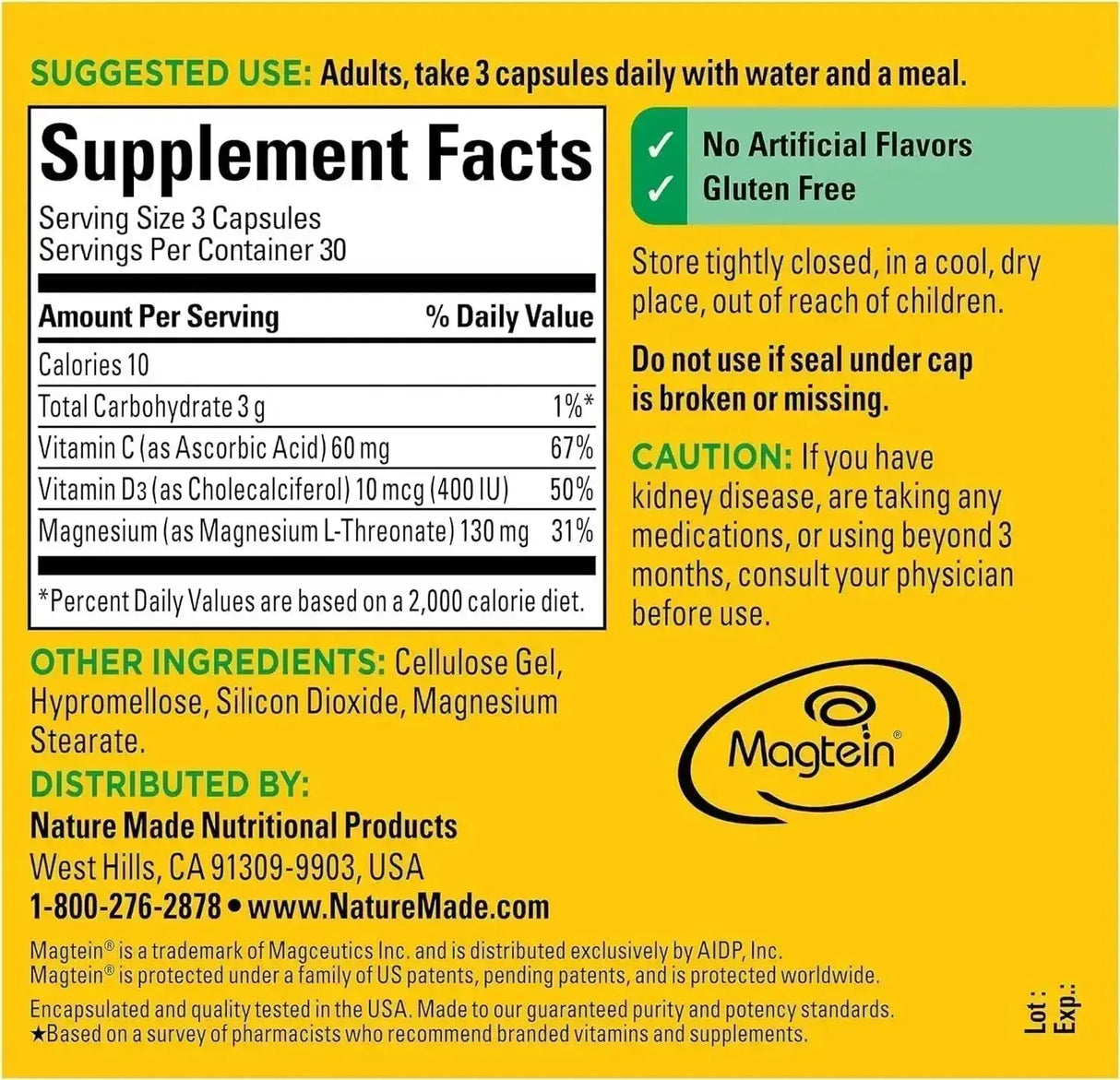 NATURE MADE - Nature Made Magnesium L-Threonate with Vitamin C & Vitamin D3 90 Capsulas - The Red Vitamin MX - Suplementos Alimenticios - {{ shop.shopifyCountryName }}