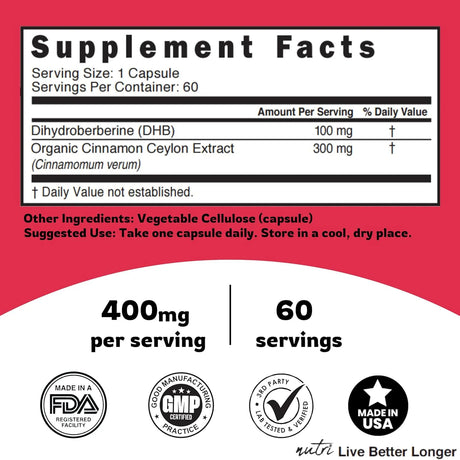 NATURE´S FUSIONS - Nature's Fusions Dihydroberberine 100Mg. 60 Capsulas - The Red Vitamin MX - Suplementos Alimenticios - {{ shop.shopifyCountryName }}