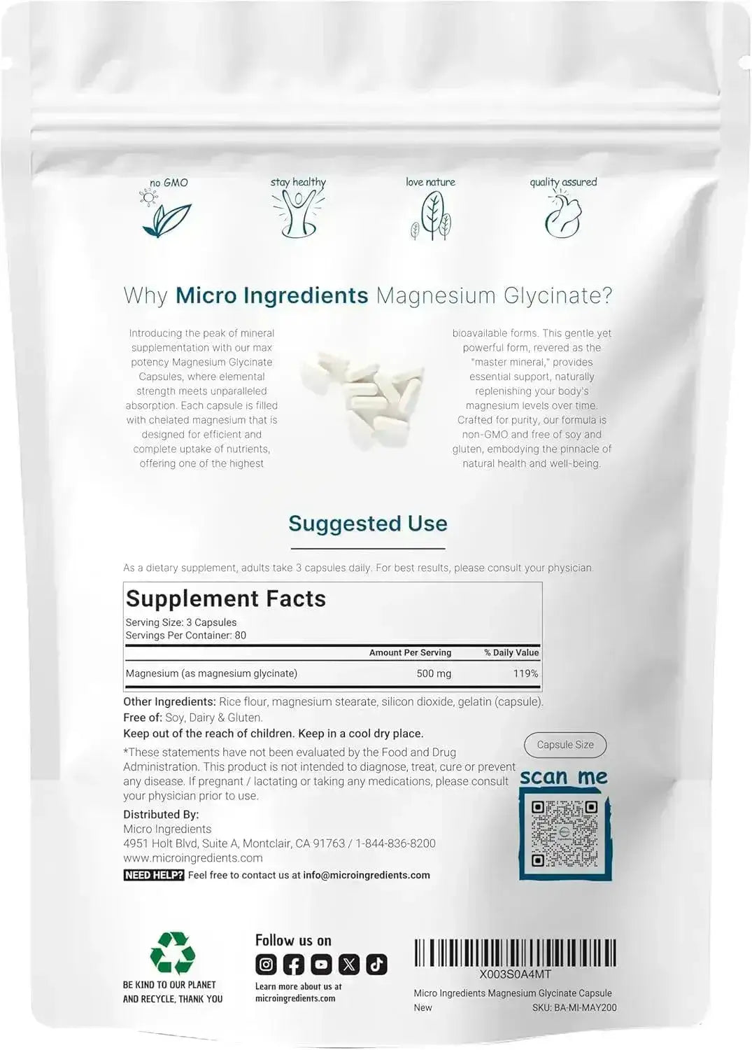 MICRO INGREDIENTS - Micro Ingredients Magnesium Glycinate 500Mg. 240 Capsulas - The Red Vitamin MX - Suplementos Alimenticios - {{ shop.shopifyCountryName }}