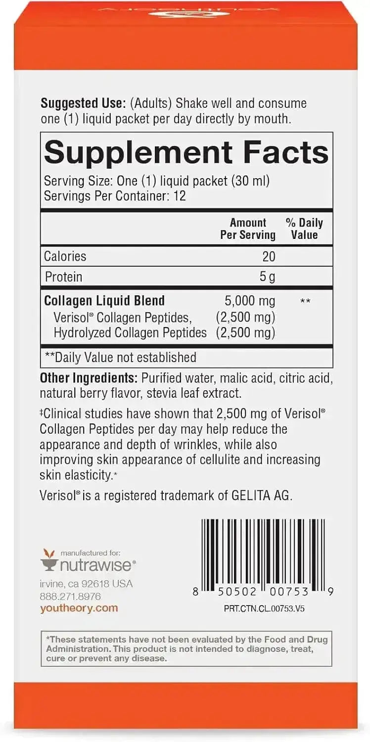 YOUTHEORY - Youtheory Collagen Liquid 12 Paquetes - The Red Vitamin MX - Suplementos Alimenticios - {{ shop.shopifyCountryName }}