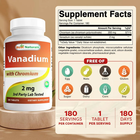BEST NATURALS - Best Naturals Vanadium 2Mg. with Chromium 180 Tabletas - The Red Vitamin MX - Suplementos Alimenticios - {{ shop.shopifyCountryName }}