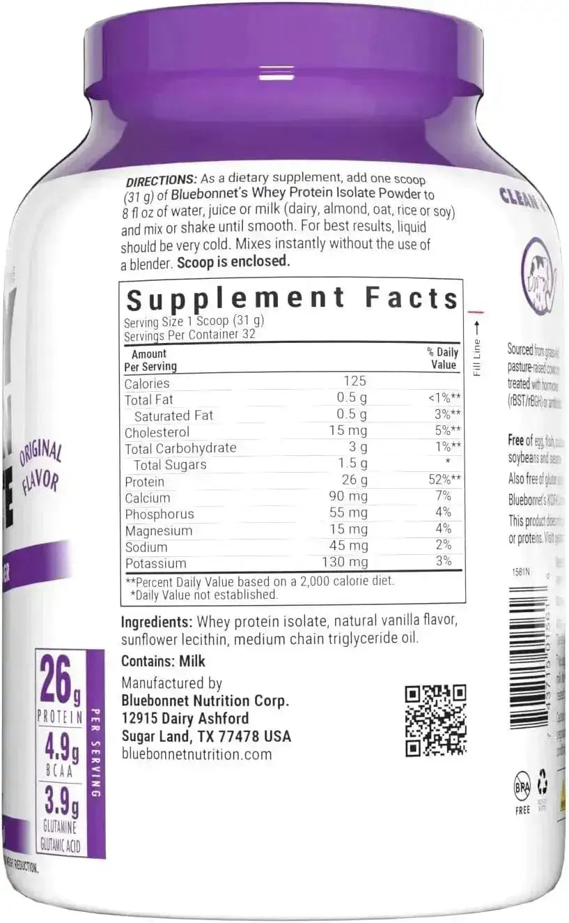 BLUEBONNET NUTRITION - Bluebonnet Nutrition Whey Protein Isolate Powder Whey from Grass Fed Cows Unflavored 992Gr. - The Red Vitamin MX - Suplementos Alimenticios - {{ shop.shopifyCountryName }}