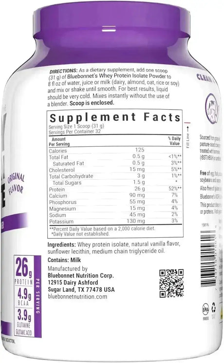 BLUEBONNET NUTRITION - Bluebonnet Nutrition Whey Protein Isolate Powder Whey from Grass Fed Cows Unflavored 992Gr. - The Red Vitamin MX - Suplementos Alimenticios - {{ shop.shopifyCountryName }}