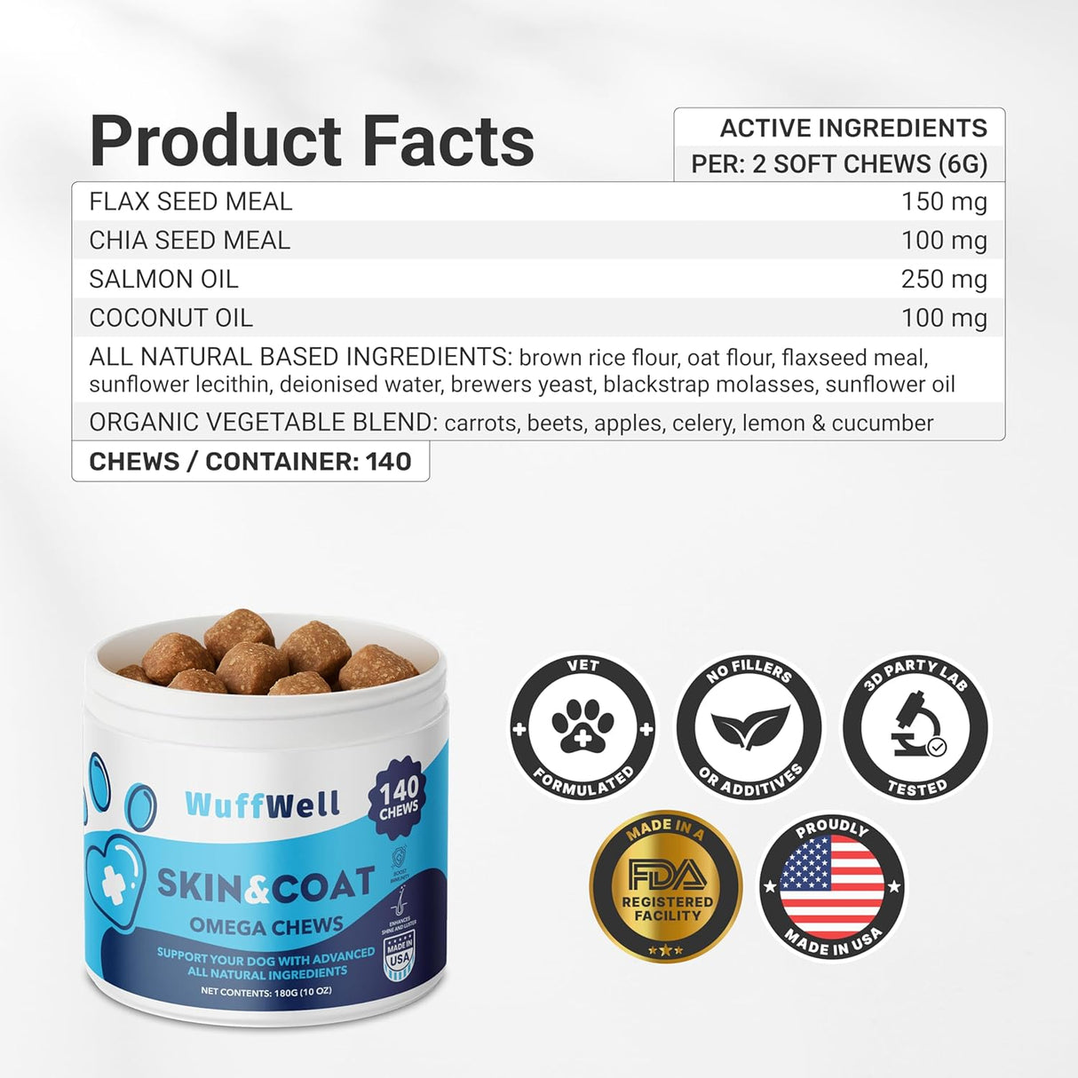 WuffWell Dog Skin and Coat 140 Masticables