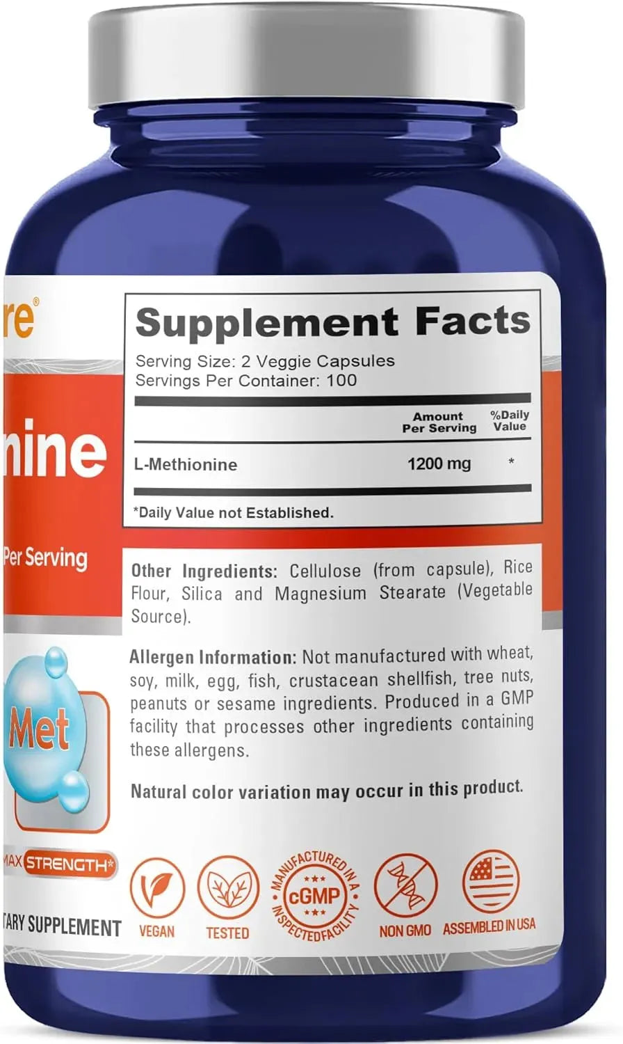 NUSAPURE - NusaPure L Methionine 1200Mg. 200 Capsulas - The Red Vitamin MX - Suplementos Alimenticios - {{ shop.shopifyCountryName }}