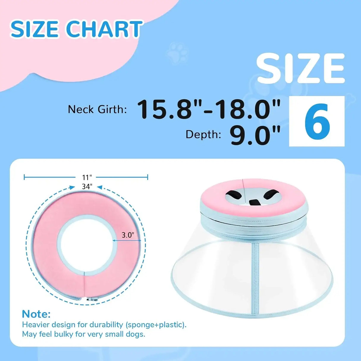 ICOYEA - ICOYEA Sponge Core Dog Cone PINK Size 6 Neck: 15.8"- 18.0" - The Red Vitamin MX - Collares y Conos De Recuperación Para Perros - {{ shop.shopifyCountryName }}