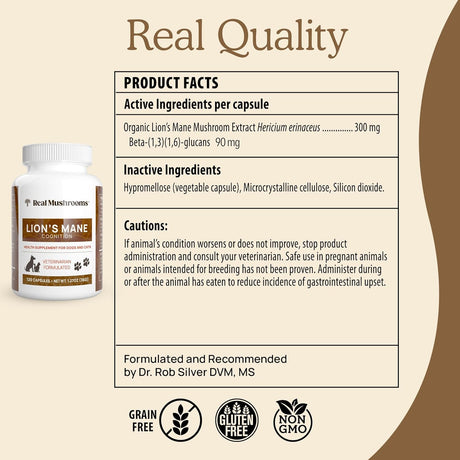 REAL MUSHROOMS - Real Mushrooms Lion’s Mane Pet Mushroom Supplement 120 Capsulas - The Red Vitamin MX - Suplementos Herbales Para Perros - {{ shop.shopifyCountryName }}