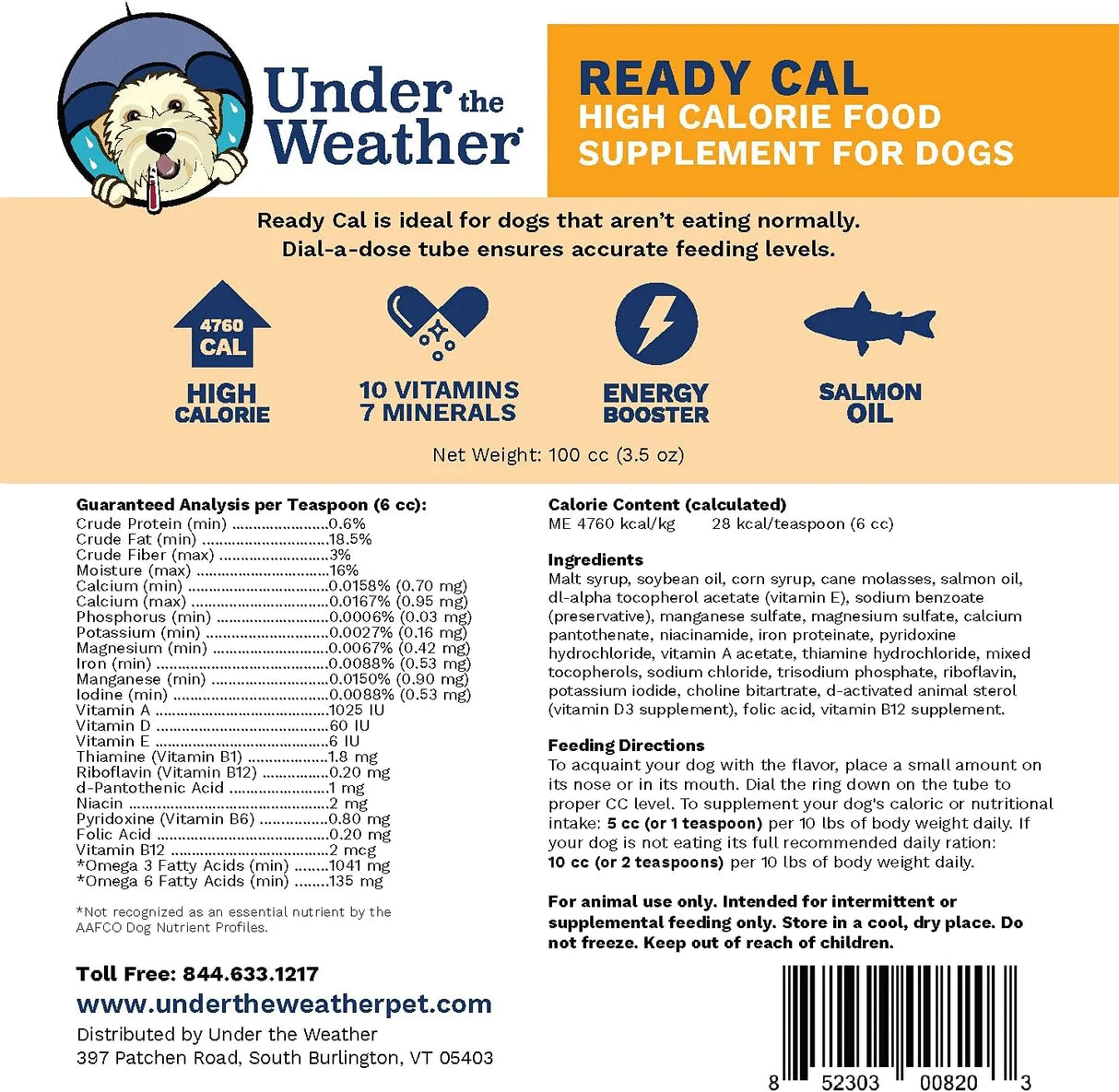 UNDER THE WEATHER - Under the Weather Pet Ready Cal for Dogs 100cc High Calorie Supplement - The Red Vitamin MX - Multivitamínicos Para Perros - {{ shop.shopifyCountryName }}