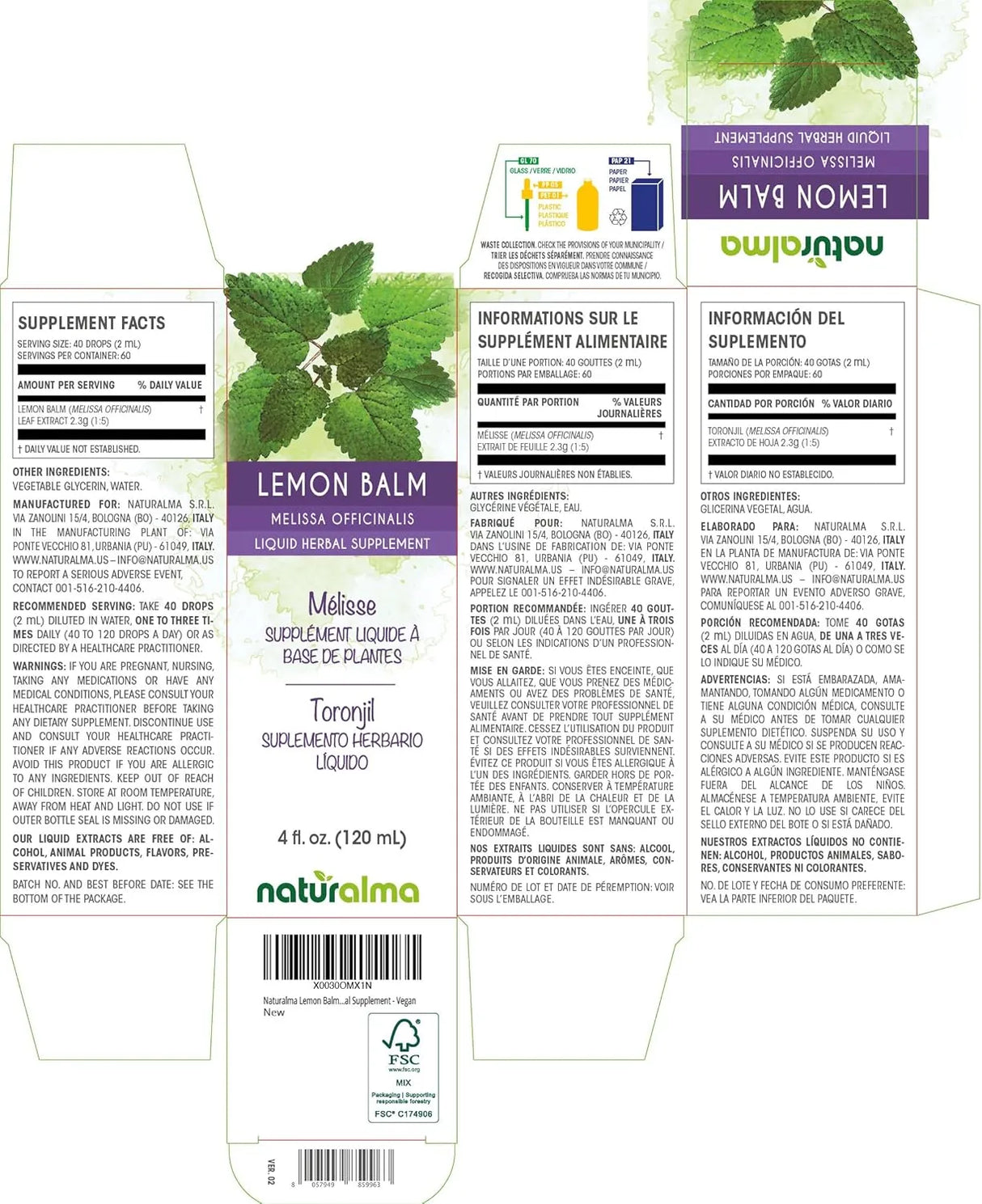 NATURALMA - Naturalma Lemon Balm Leaf Alcohol-Free Tincture 4 Fl.Oz. - The Red Vitamin MX - Suplementos Alimenticios - {{ shop.shopifyCountryName }}
