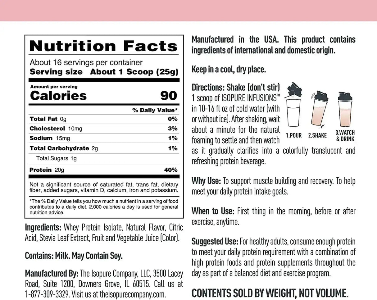 ISOPURE - Isopure Protein Powder Infusions Watermelon Lime 16 Servicios 400Gr. - The Red Vitamin MX - Suplementos Alimenticios - {{ shop.shopifyCountryName }}