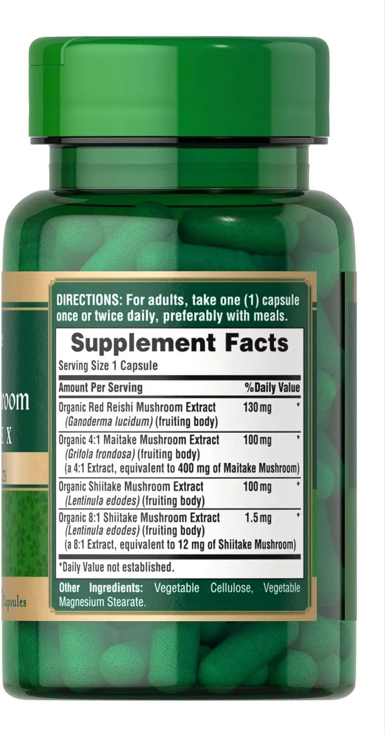 PURITAN'S PRIDE - Puritan's Pride Triple Mushroom Complex Reishi Maitake & Shiitake Extracts 120 Capsulas - The Red Vitamin MX - Suplementos Alimenticios - {{ shop.shopifyCountryName }}
