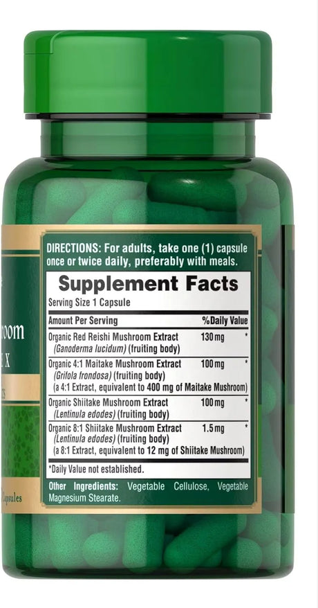 PURITAN'S PRIDE - Puritan's Pride Triple Mushroom Complex Reishi Maitake & Shiitake Extracts 120 Capsulas - The Red Vitamin MX - Suplementos Alimenticios - {{ shop.shopifyCountryName }}