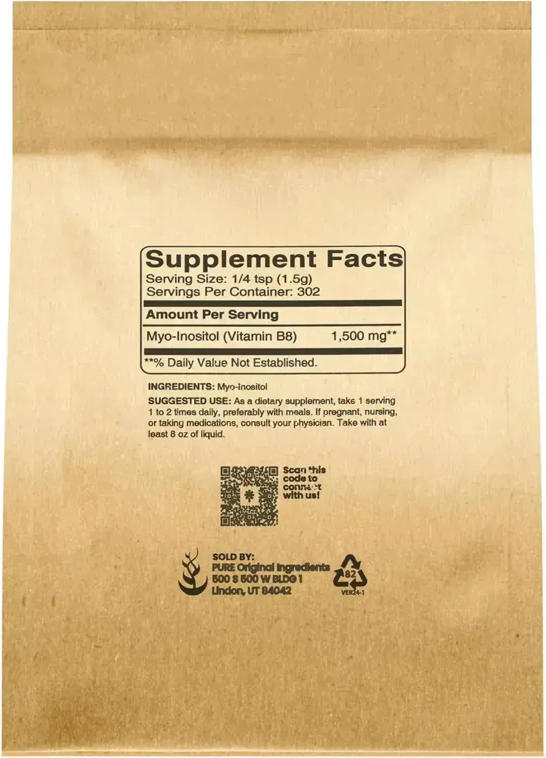 PURE ORIGINAL INGREDIENTS - Pure Original Ingredients Inositol 453Gr. - The Red Vitamin MX - Suplementos Alimenticios - {{ shop.shopifyCountryName }}