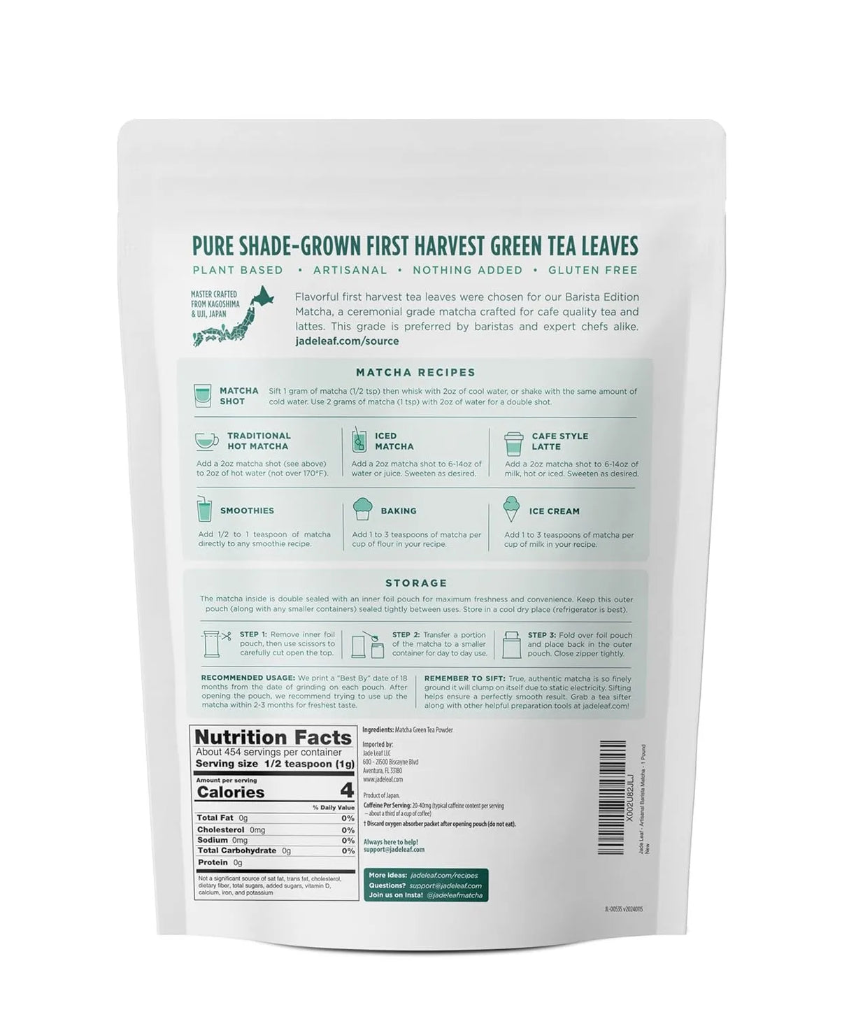 JADE LEAF - Jade Leaf Matcha Ceremonial Grade Matcha Green Tea Powder 454Gr. - The Red Vitamin MX - Suplementos Alimenticios - {{ shop.shopifyCountryName }}