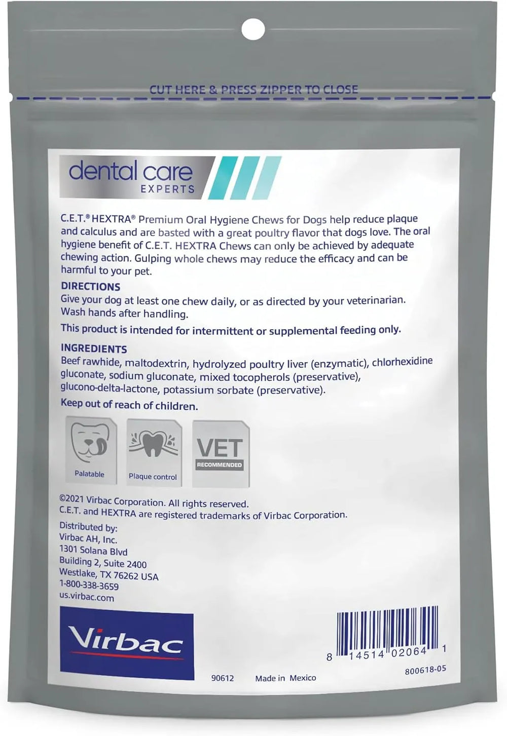 VIRBAC - Virbac CET HEXtra Premium Oral Hygeine for Dogs under 11 lbs 237Gr. - The Red Vitamin MX - Cuidado Dental Para Perros - {{ shop.shopifyCountryName }}