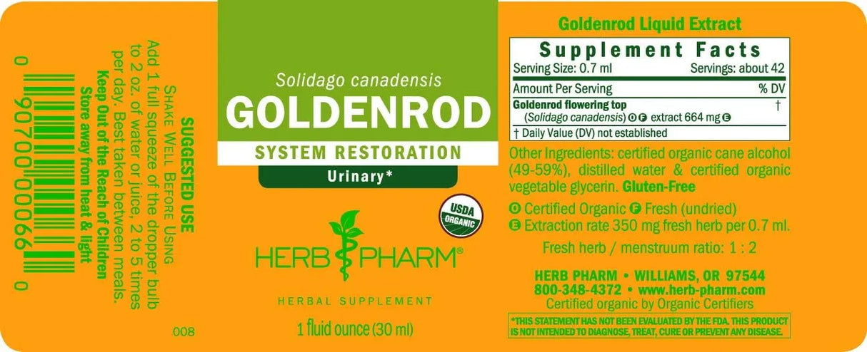 HERB PHARM - Herb Pharm Certified Organic Goldenrod Liquid Extract for Urinary System Support 1 Fl.Oz. 2 Pack - The Red Vitamin MX - Suplementos Alimenticios - {{ shop.shopifyCountryName }}